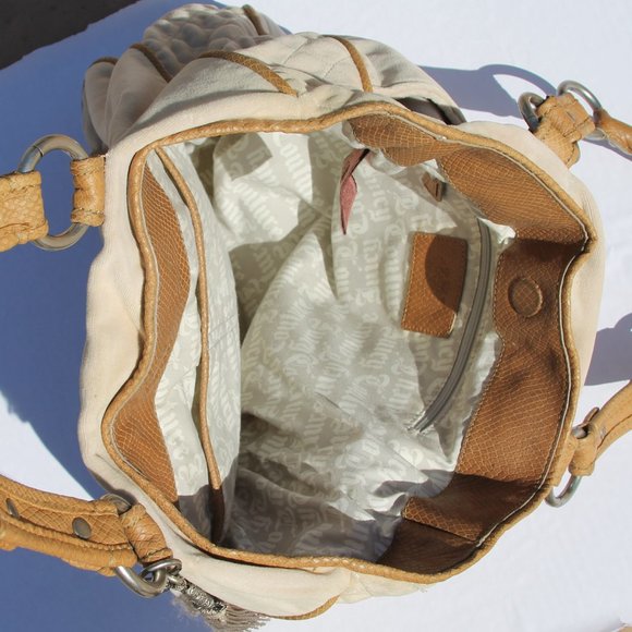 JUICY COUTURE Beige Velour Satchel, Large, Rhinestones, Tassel, Gently Used - Picture 3 of 16